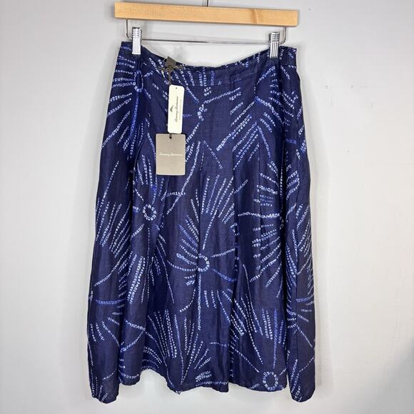 Tommy Bahama Linen Skirt 6 Burst Navy White Pockets Beachy Nautical Coastal Gran - Picture 1 of 9